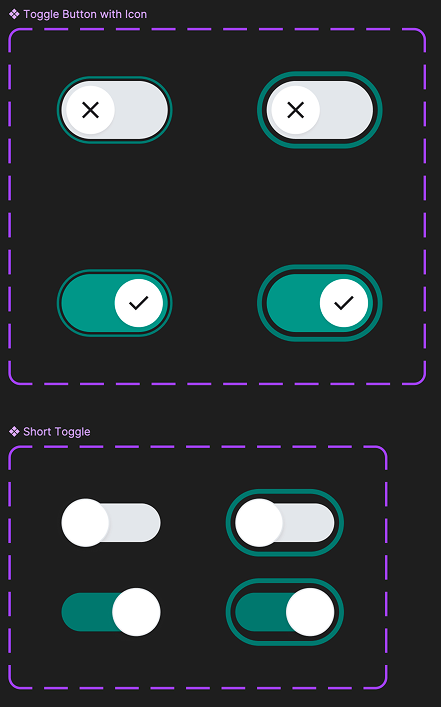 Toggle-komponenter med ikon og kort variant